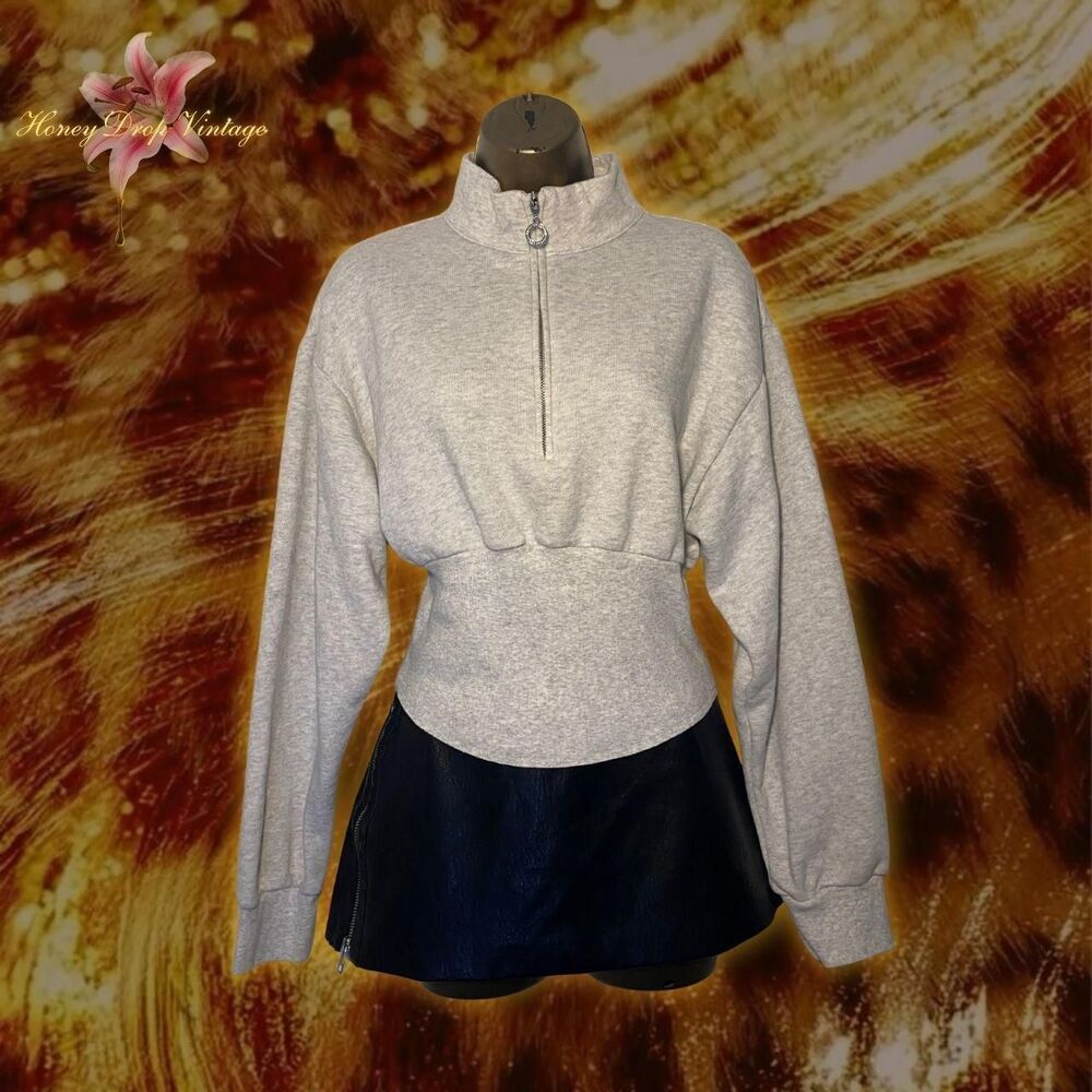 Victoria's Secret Women's Heather Grey Quarter Zip Cinched Waist Sweatshirt